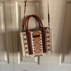 Bohemian Patterned Tote Bag - Brown and Cream. Real wrangler purse.